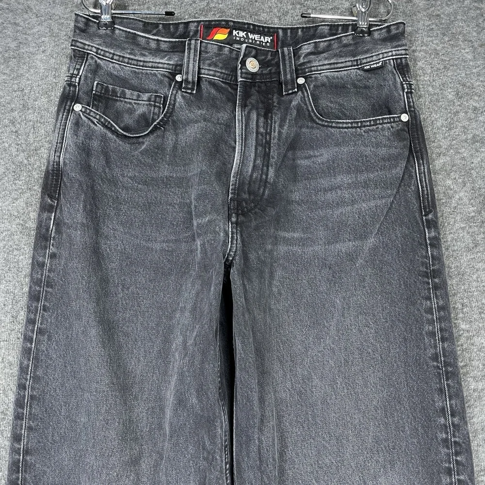 Kik Wear Jeans Mens 32x32 Black Wide Leg Baggy Streetwear Rave Epik Chill